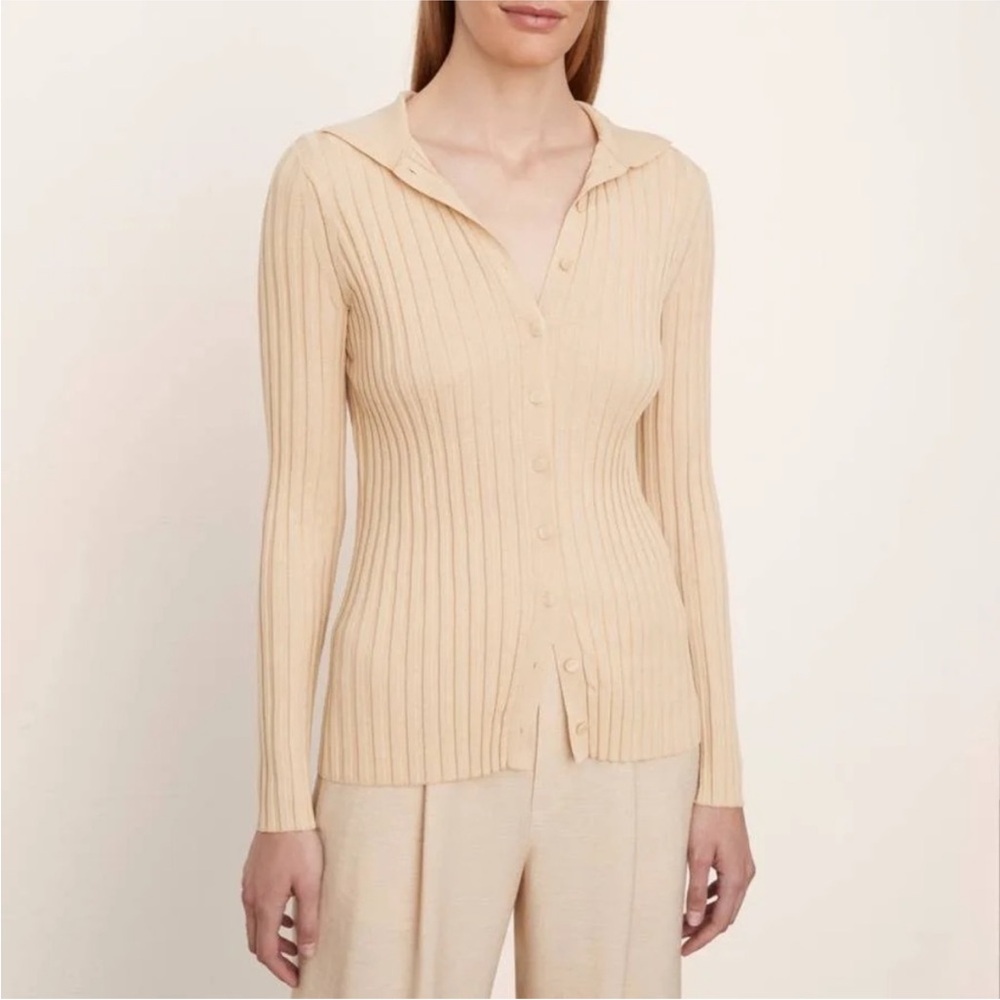 Vince Ribbed Collar Top Retro 90s Button Front Polo Sz Xs